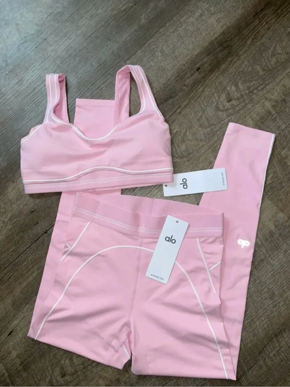 ALO Yoga Kids Pink Leggings and Sports Bra Set